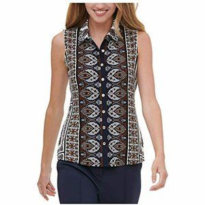 NWT Tommy Hilfiger COLLAR PAISLEY BUTTON-DOWN TOP, size S